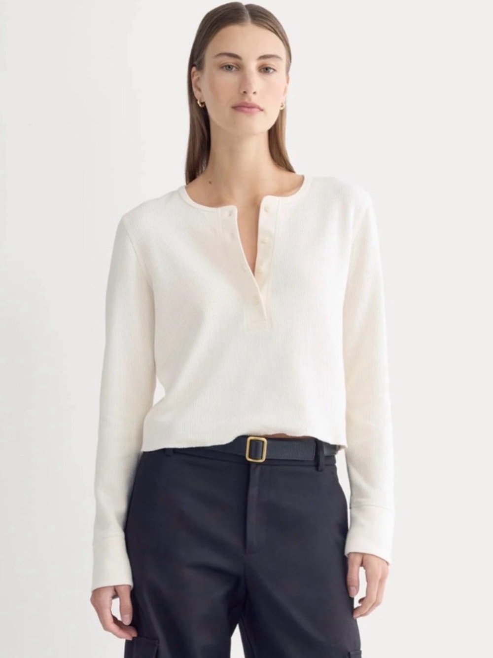 Everlane Boxy Henley in Cozy Waffle NWT